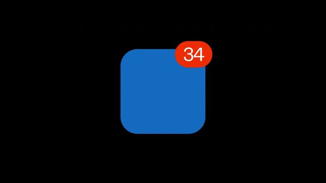 Blue mobile app icon with notification badge counting unread messages up to 200, smartphone alert counter animation for sms marketing, engagement or overload, transparent background