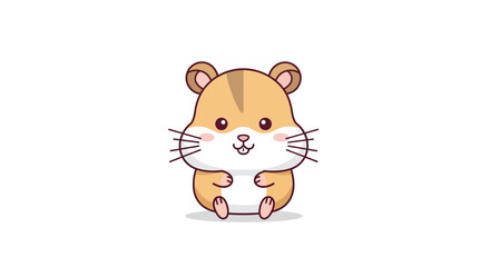Friendly cartoon hamster sitting on white backdrop featuring simple flat design style and soft pastel color palette art.