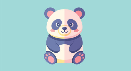 Sitting panda character with sweet blushing face and paws isolated on soft blue background for modern creative design. © SALEHA STOCK