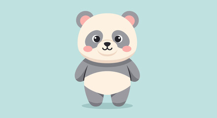 Charming panda bear standing pose with soft pink cheeks and round ears designed for children books and web branding. © SALEHA STOCK