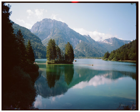 Emerald green Lago del Predil in Italy 