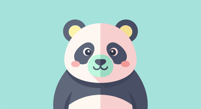 Friendly panda face with soft blushing cheeks and unique color ears designed for digital icons or nursery wall decor.
