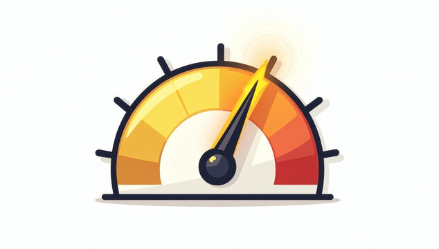 Colorful Speedometer Icon with Needle Pointing to High Performance and Maximum Speed on a White Background