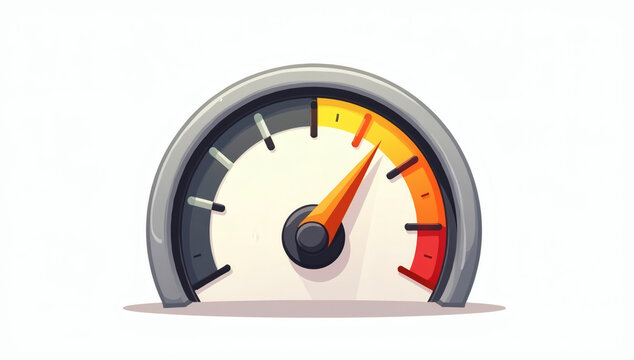 Modern speedometer illustration showing a performance gauge needle reaching high velocity levels on a clean white background