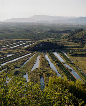Agriculture fields with irrigation canals in Croatia 