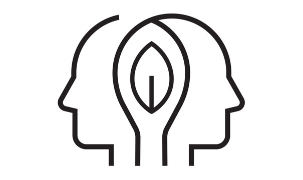 Two heads with a leaf. Partnership and growth concept.
