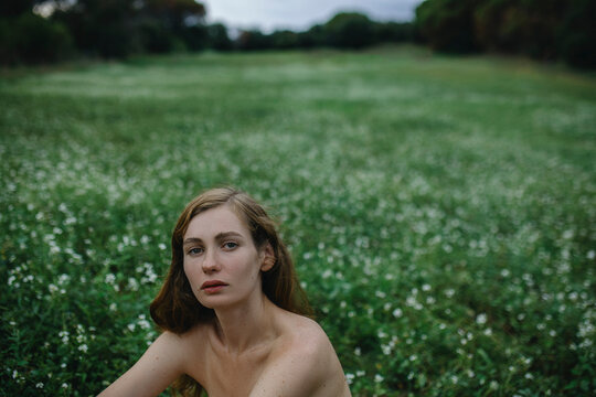Light Brunette Woman's Portrait in nature