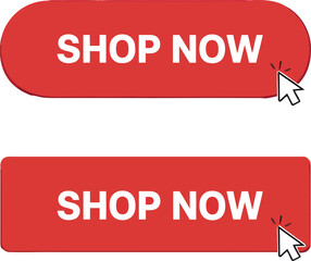 Fototapeta premium Two red shop now buttons with computer mouse cursors indicating user interaction and online shopping