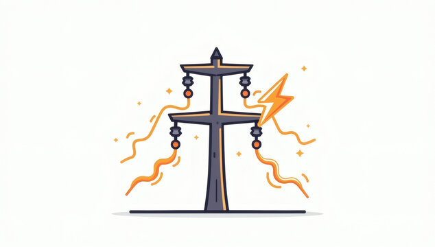 Stylized High Voltage Electricity Transmission Tower Graphic Icon Illustrating Electrical Power Grid Infrastructure