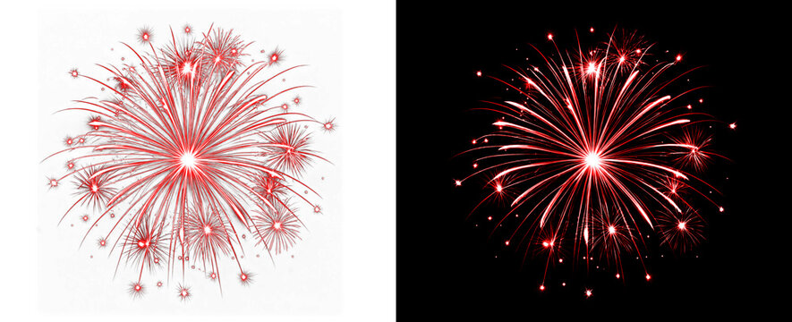 Red firework display exploding isolated on transparent background festive celebration bright pyrotechnics burst glowing star light effect night sky party anniversary event element.
