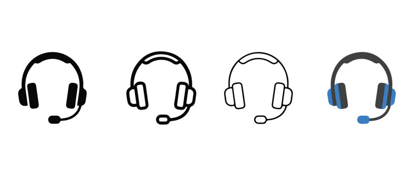headsets with microphones for customer service or gaming isolated on white background  various designs and colors for communication and audio needs