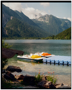 Pedal boats on the pristine lake in Italy 