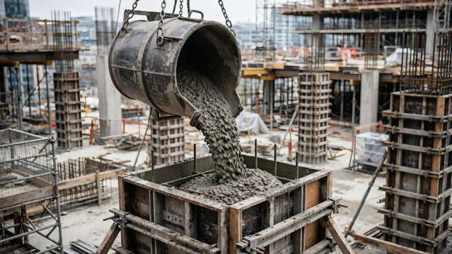 Concrete being poured into formwork at construction site