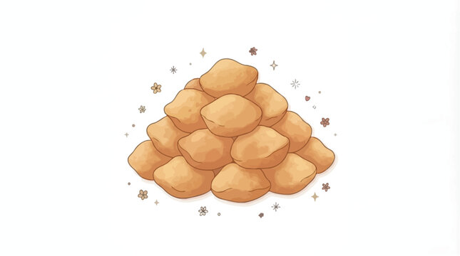 Traditional Golden Baursak Fried Dough Balls Isolated on White Background. Widescreen Puffed Pastry Delicious Central Asian Cuisine Snack. Authentic Kazakh Savory Bread Nuggets.