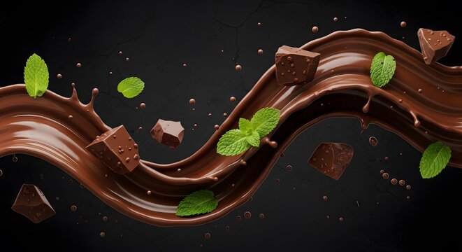 Fresh red berry juice splash with mint leaves and ice cubes on a dark black background