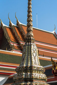 Details of a Temple Structure Under Clear Sky in Bangkok