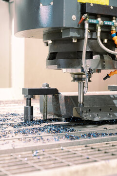 Close-Up of Precision CNC Machining Process with Metal Shavings