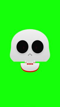 Cartoon Skull Animation with Red Eyes on Green Screen