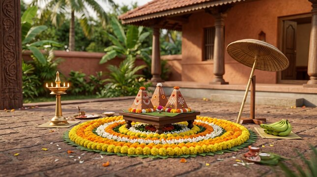 3d render onam festival with with onam elements