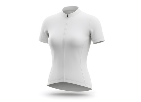 Blank White Women's Cycling Jersey Mockup Short Sleeve Sports Apparel Template Isolated on White Background
