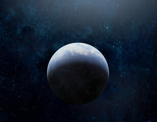 Fototapeta premium Panoramic view of the Earth and star. Sunrise over planet Earth, view from space. Elements of this image furnished by NASA