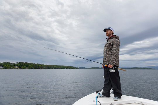 Confident Boat Fisherman Portrait Lake New Hampshire 