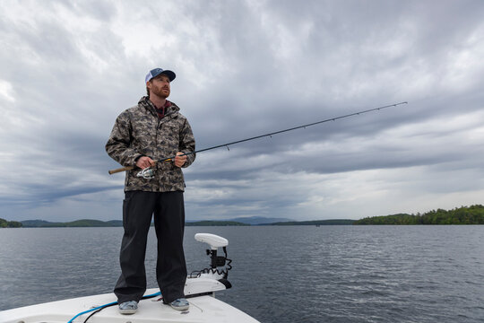 Bow Boat Fisherman Portrait Lake New Hampshire 