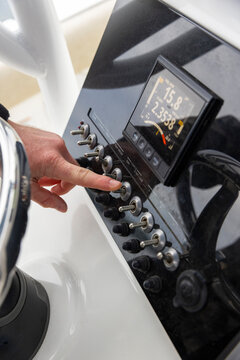 Boat captain touch control dashboard hand 