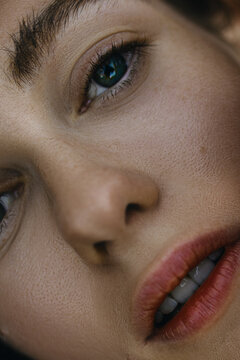 Woman's Close up Portrait with moles on the face 