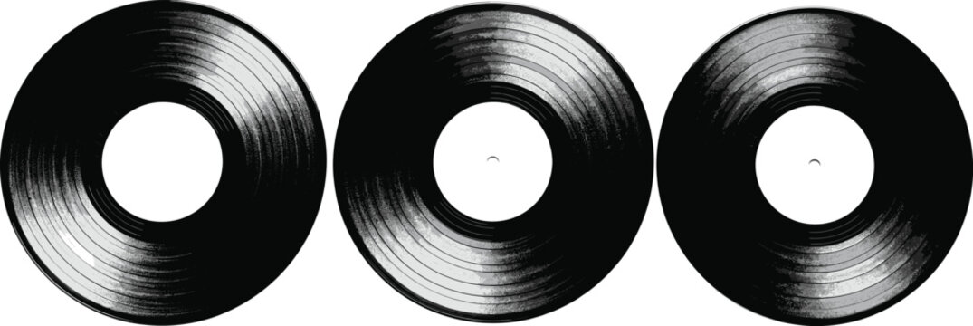 Vinyl record set, retro music LP disc, vintage turntable album collection, vector illustration