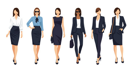 Obraz premium Group of professional businesswomen standing in stylish formal office wear and suits isolated on a white background.