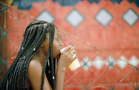 Woman Drinking With Space