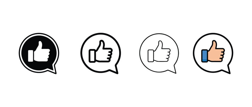 Thumb up icons in speech bubbles for approval and feedback  various line styles and colors for social media and communication