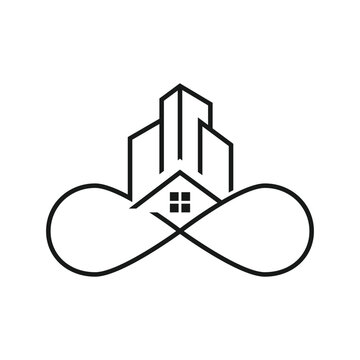 Minimalist real estate infinity skyline home vector logo