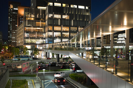 City Street Scene at Night in Umeda, Osaka JAPAN