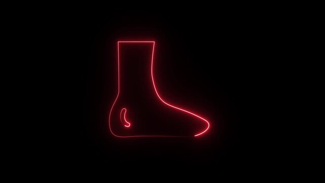 Red glowing neon sign of a human foot