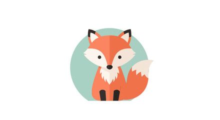 Flat vector illustration of cute little fox sitting on circular background for nursery art or children book design project.
