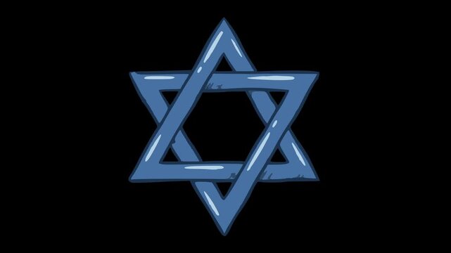 animated hand drawn blue star of david with whiteboard and line boil effect on a transparent background with zero alpha channel, ideal for projects about judaism