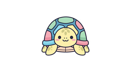 Colorful turtle character with pastel rainbow shell and cute face expression isolated on white background vector artwork.