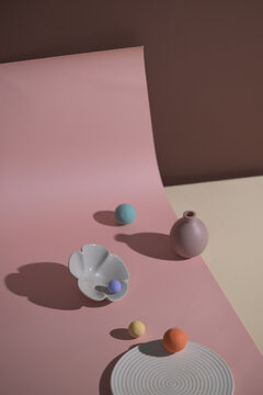 Abstract still life composition with pastel colors and balls