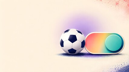 Naklejka premium Football sports article illustration featuring a classic soccer ball beside a colorful toggle switch, symbolizing activation, tactical change, match control, digital settings, 