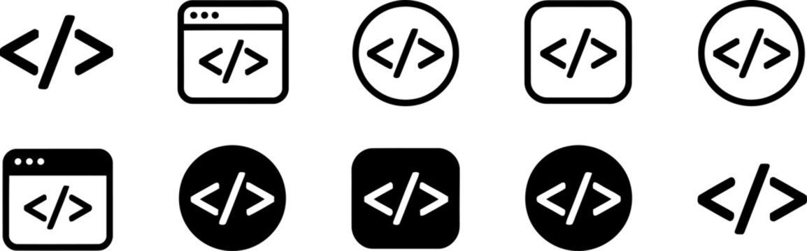 Various coding and programming bracket in different shapes and styles on white background