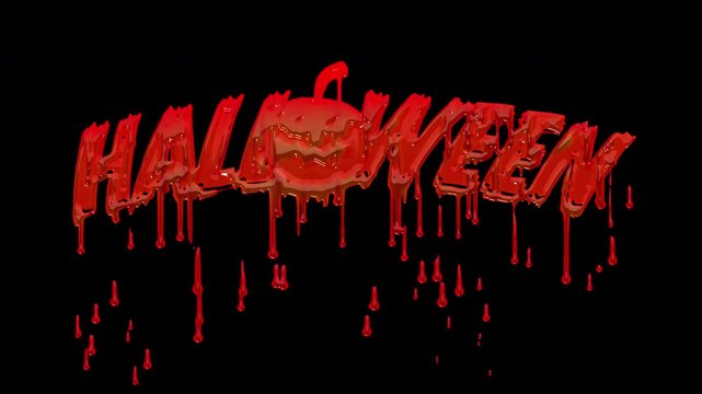Happy Halloween bloody dripping text animation on transparent alpha background.