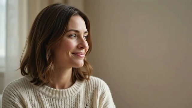 Gentle Smiling Woman Glancing Sideways Portrait