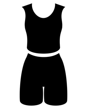 Women's summer suit: tank top and shorts, fashion illustration - vector silhouette image for stenciling or laser cutting. Women's clothing: shorts and tank top, black silhouette.