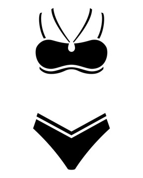 A two-piece swimsuit with thin straps and embellishment, a women's swimsuit, or a bikini - vector silhouette for a logo, pictogram, or stencil. Swimsuit silhouette for laser cutting