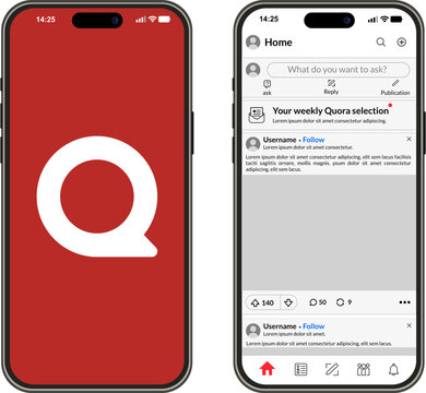 A smartphone displaying the Q&A platform Quora, featuring a personalized home interface designed for knowledge sharing and information discovery
