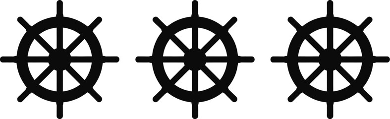 Sail Ship Boat Steering Wheel Rudder Maritime Sea Navigation Sign Symbol Icon Set For Marine, Nautical, And Ocean Travel. Vector Image. © Liton Rahman