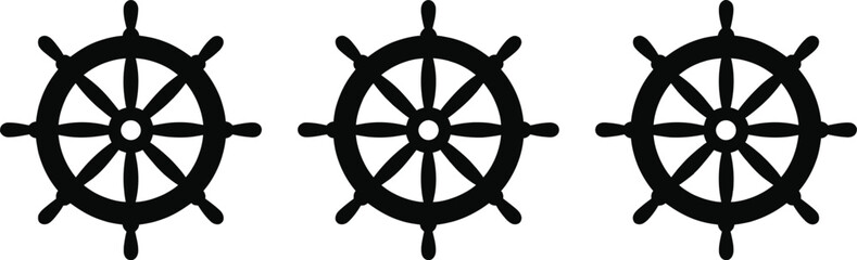 Sail Ship Boat Steering Wheel Rudder Maritime Sea Navigation Sign Symbol Icon Set For Marine, Nautical, And Ocean Travel. Vector Image. © Liton Rahman