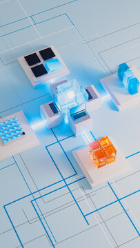 Futuristic technology network with data and laptop elements present